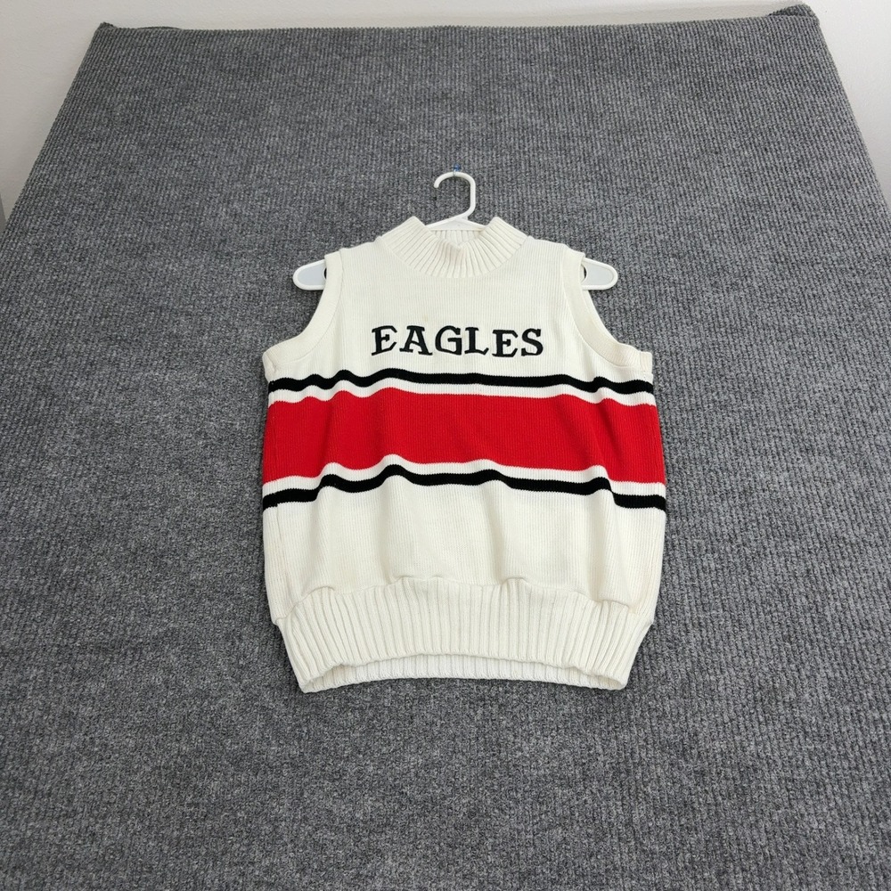 Vintage Eagles Dehen 1920 Sweater Vest Mens M White Red Knit Mock Neck Varsity‎